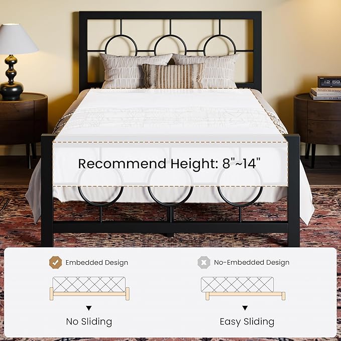SHA CERLIN Twin Metal Bed Frame with Vintage Circular Design Headboard and Footboard,No Box Spring Required,Easy Assembly,Noise-Free,Black