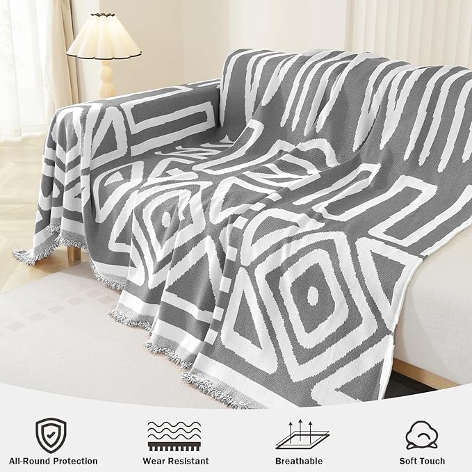 OstepDecor Boho Sectional Couch Covers 2 Pieces, L Shaped Sofa Cover, Chenille Couch Cover for Dogs Washable, Couch Cover Blanket, Sofa Slipcover for 2-3 Cushion Couch (71"x102"+71"x118", Dark Grey)
