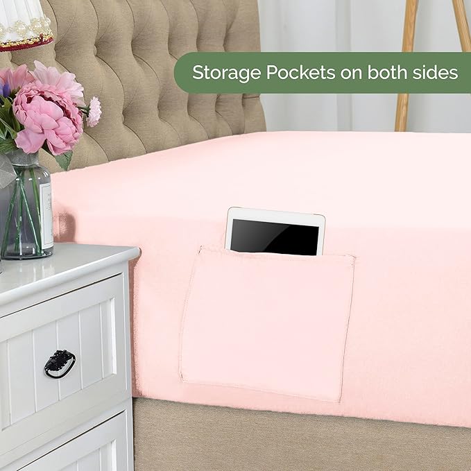 Elegant Comfort 1500 Premium Hotel Quality 18-21 Inches Deep - Extra Deep Pocket Single Fitted Sheet for High Mattress, Luxury and Softest, Smart Pocket - Wrinkle Free, King, Blush Pink