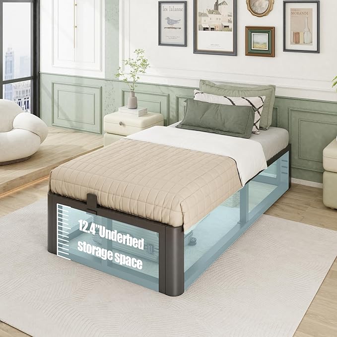 Firpeesy Metal Heavy Duty 14 inch Twin XL Bed Frame with Rounded Corner and Headboard Hole Mattress Retainers 3500 LBS No Box Spring Needed Platform Noise Free Easy Assembly