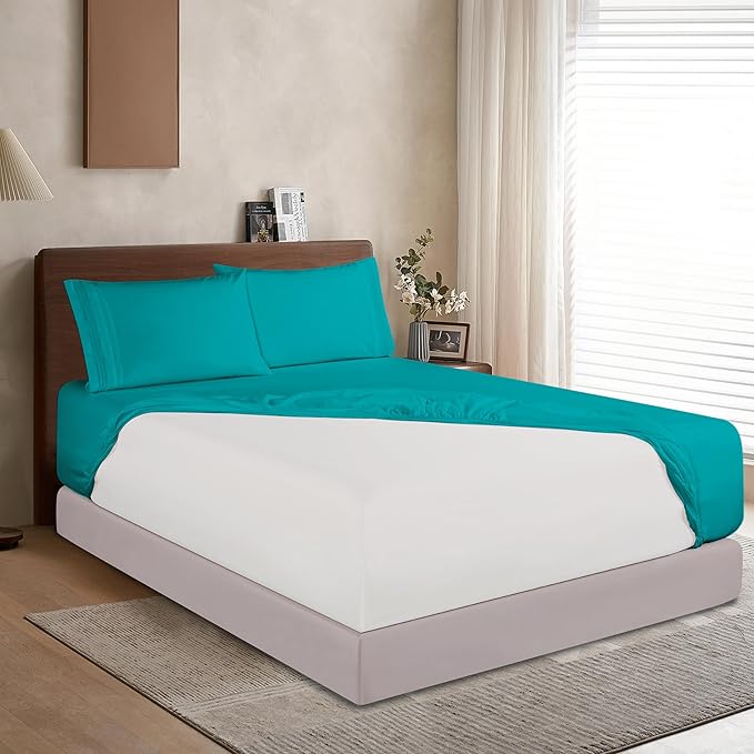 Elegant Comfort 1500 Premium Hotel Quality 18-24 Inches Deep - Extra Deep Pocket Single Fitted Sheet for High Mattress, Luxury and Softest, Smart Pocket - Wrinkle Free, Queen, Turquoise