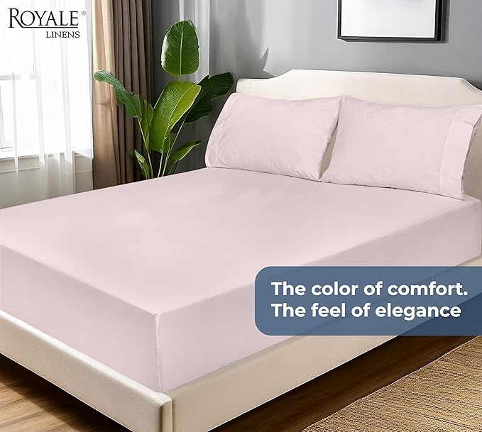 Royale Linens 100% Organic Cotton Fitted Sheet - Percale Weave - Super Soft Deep Pocket Bottom Sheets - Elastic Sheet Queen Size - Queen Fitted Sheets Only - (60"x80"+15", Lavender)