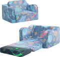 MeMoreCool Glowing Ocean Kids Chair - Glow-in-the-Dark 2-in-1 Kids Couch Fold Out to Lounger, Sea Life Foam Sofa with Seahorse Starfish Shell Print, Washable Cover for Ages 1-3 | Reading, Relaxing