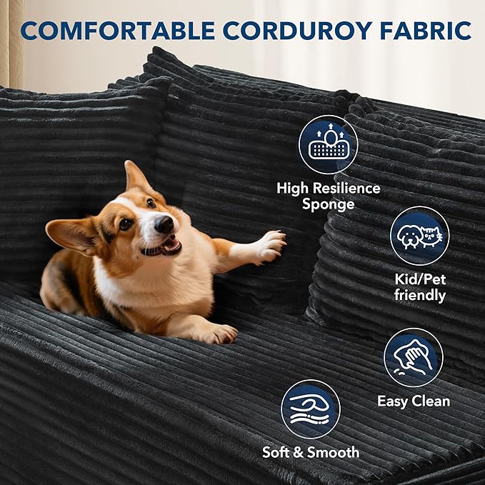 Garvee Modular Sectional Sofa Cloud Sectional Couch, 106" Comfy Fluffy L Shaped Black Couches for Living Room,Oversized Sofa Sleeper with Deep Seat, No Assembly Required, Black