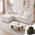 108" Cloud Sectional Couches, with 1 Extra Washable Cover, L Shaped 25.6" Deep Seat Couch with Ottoman, Oversized Comfy Living Room Sofa, DIY Color Refresh（ White Sofa + Green Cover Set）