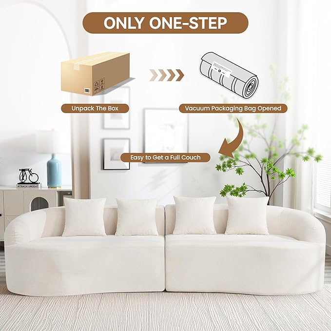 110" Boneless 4 Seater Sofa Couch, Modern Oversized Curved Cloud Sofa, Chenille 4-Seater Deep Seat Sectional Couches for Living Room, No Assembly, Beige