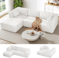 Vesgantti 106" Boneless Couch with Chaise, Deep Seat Comfy Cloud Modular Sofa Corduroy Memory Foam Sectional Couches for Living Room Bedroom, No Assembly Required (Beige, Left-Facing Chaise)