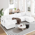 Vesgantti 143" U Shaped Sectional Modular Couch, Comfy Corduroy Upholstered Modular Cloud Sofas for Living Room, Modern Sectional Sofa with 2 Ottoman Deep Seat, Warm White