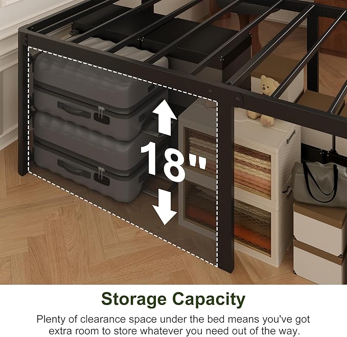 Yicensen 20 Inch Queen Bed Frame Rounded Corner Legs Platform Bed Frame Queen Size, Heavy Duty Easy Assembly, Noise Free, No Box Spring Needed, Black.