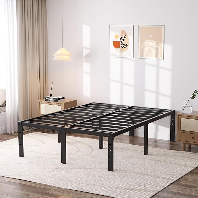 SHLAND California King Bed Frames No Box Spring Needed, Metal Platform Bed Frame Cal King Size Mattress Foundation, Easy Assembly, No Noise, 18 Inch, Black