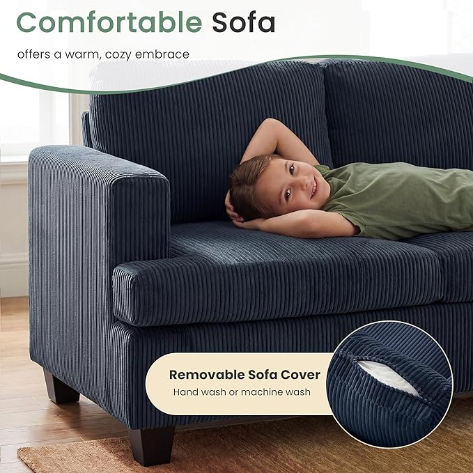 YOUDENOVA Sofa, 63” Comfy Loveseat Sofa with Deep Seats, Couch for Living Room, Modern Sleeper Couch, Blue Corduroy