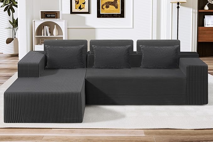 HABUTWAY Sectional Couches for Living Room,No Assembly L Shaped Couch 105" Modular Sectional Sofa Couch with Deep Seat,Cloud Couches Furniture Sets for Apartment,Corduroy (Dark Grey, Left Facing)