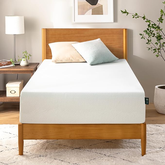 Zinus 12 Inch Twin Green Tea Memory Foam Mattress [New Version], Fiberglass Free, Medium Firm Feel, Zoned Pressure Relief, Certified Safe Foams & Fabric, Mattress in A Box