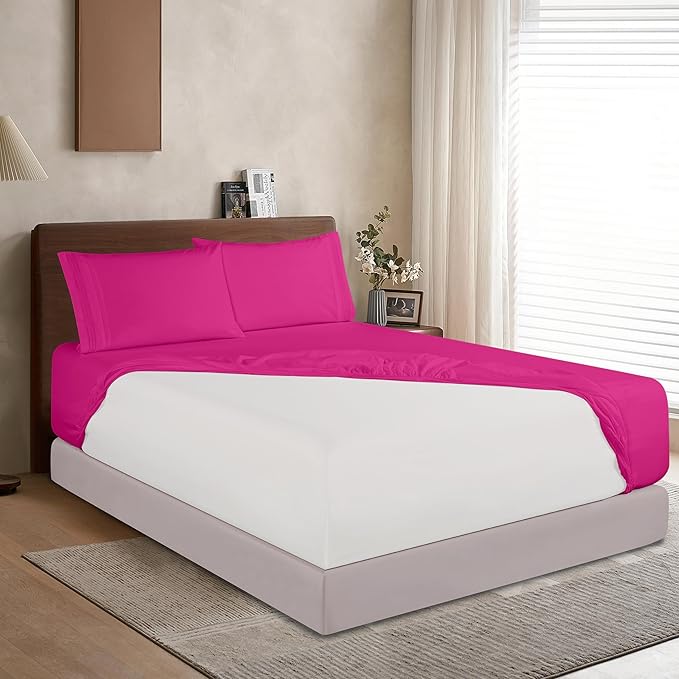 Elegant Comfort 1500 Premium Hotel Quality 18-24 Inches Deep - Extra Deep Pocket Single Fitted Sheet for High Mattress, Luxury and Softest, Smart Pocket - Wrinkle Free, Twin/Twin XL, Pink