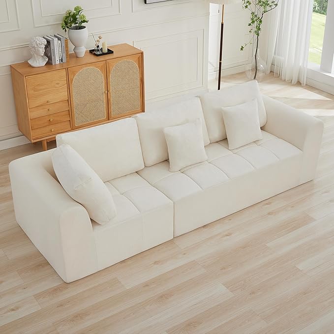 110''Modular Sectional Couches for Living Room, Cloud Boneless Compressed Sectional Sofa, Oversized 3 Seater Upholstered Memory Foam Sofa, No Assembly, Chenille Beige