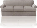 PrinceDeco T Cushion Sofa Slipcover 4 Pieces Sofa Covers for T Cushion Couch Soft Sofa Slip Covers Furniture Protector with 3 Individual T Shape Seat Covers Width Up to 88 Inch, Taupe