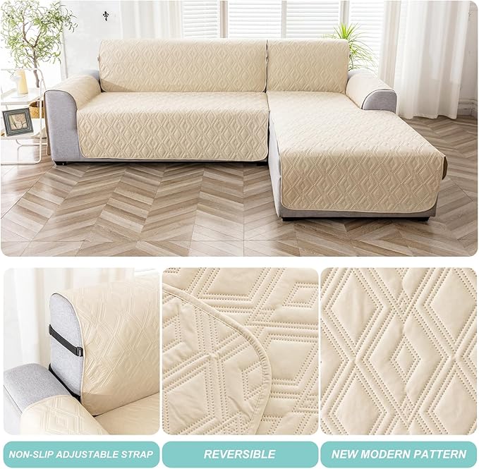 Genina Sectional Couch Covers for Dogs L Shaped Sofa Covers Chaise Lounge Cover Reversible Sofa Cover Sectional Furniture Protector for Pets, Kids (Beige, X-Large)