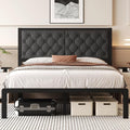 Fluest Queen Bed Frame with Headboard Linen Upholstered Bed Frame Platform,All Metal Slats Support Platform Bed Frame with Storage Space,Easy Assembly,Noise Free,No Box Spring Needed,Grey
