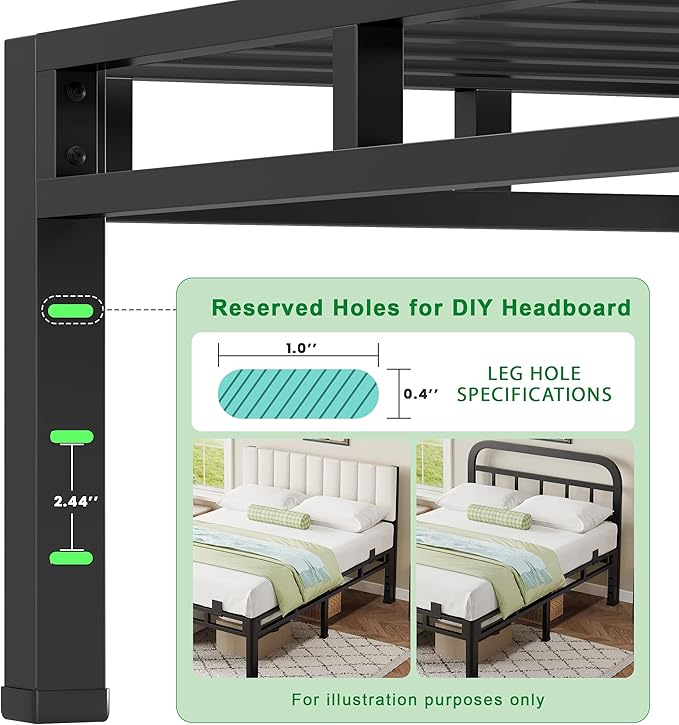 ROIL 22 Inch King Size Bed Frame, Metal Bed Frame & Box Spring 2 in 1 Platform with Round Corner Legs, 4000LBS Double Layer Bed Frame with Headboard Holes Mattress Baffles, Noise-Free Easy Assembly