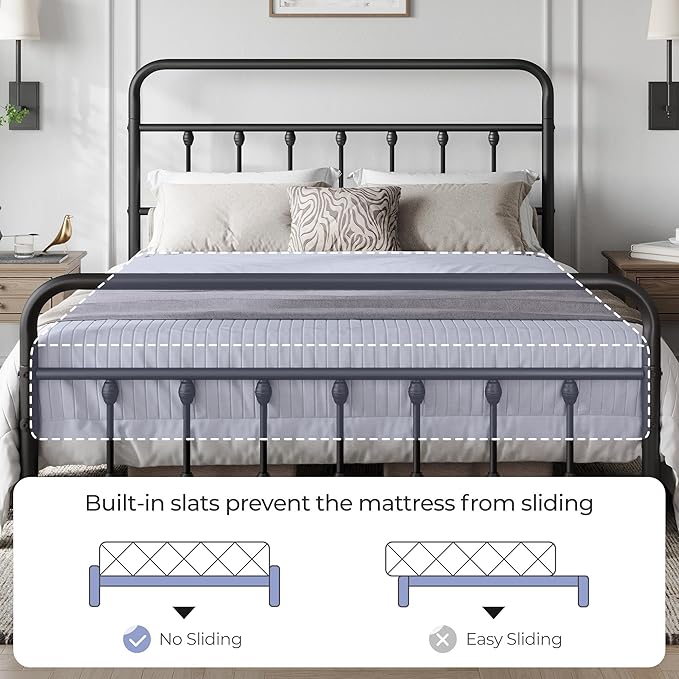 Yaheetech Classic Metal Platform Bed Frame Mattress Foundation with Victorian Style Iron-Art Headboard/Footboard/Under Bed Storage/No Box Spring Needed/Queen Size Black