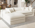 Belffin Plush Corduroy L Shaped Couch with Deep Seat Boneless Modular Sectional Cloud Boneless Couches for Living Room. Left Facing Chaise. Beige Sofa