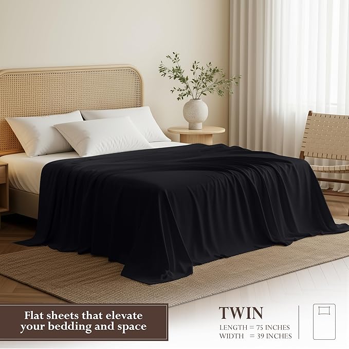 Utopia Bedding Flat Sheets - Pack of 6 - Soft Brushed Microfiber Fabric - Shrinkage & Fade Resistant Top Sheets - Easy Care (Twin, Black)