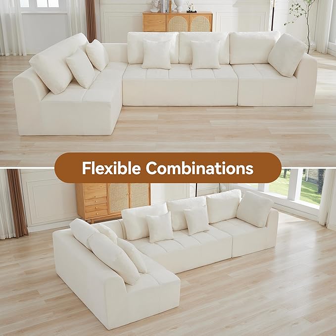 140''Cloud Boneless Couches for Living Room, Modular Sectional Compressed Sectional Sofa, Oversized L Shaped 5 Seater Upholstered Memory Foam Sofa, No Assembly, Chenille Beige