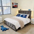 EnHomee Twin Bed Frame, Twin Size Bed Frame and Headboard, Bed with Charge Station and Led Light for Bedroom Apartment, Dorm, Noise-Free, Easy Assembly, Gray