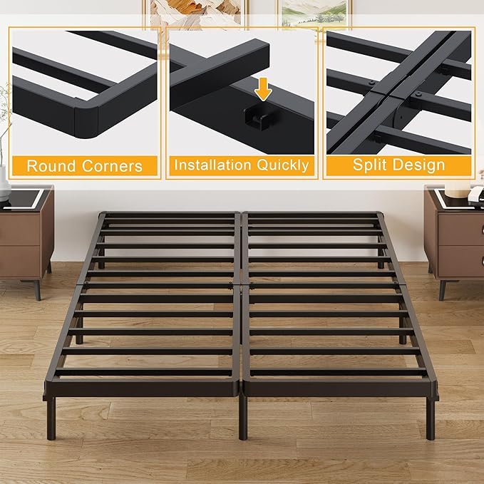 Lutown-Teen 2 Inch Split King Box Spring Low Profile, Heavy Duty Metal Bunkie Board King, Easy Assembly, Noise Free