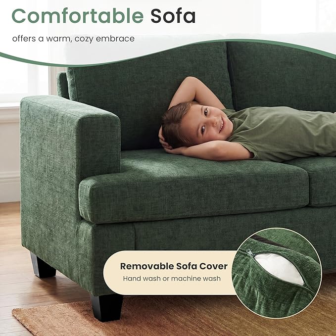 YOUDENOVA Sofa, 63” Comfy Loveseat Sofa with Deep Seats, Couch for Living Room, Modern Sleeper Couch, Green Chenille