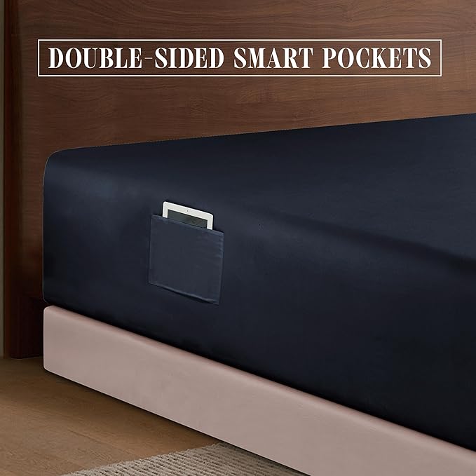 Elegant Comfort 1500 Premium Hotel Quality 18-24 Inches Deep - Extra Deep Pocket Single Fitted Sheet for High Mattress, Luxury and Softest, Smart Pocket - Wrinkle Free, Queen, Black