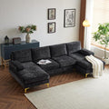 Karl home Convertible Sectional Sofa 110" U-Shape Sofa Couch 4-Seat Couch with Chaise ChenilleFabric Upholstered for Living Room, Apartment, Office, Black