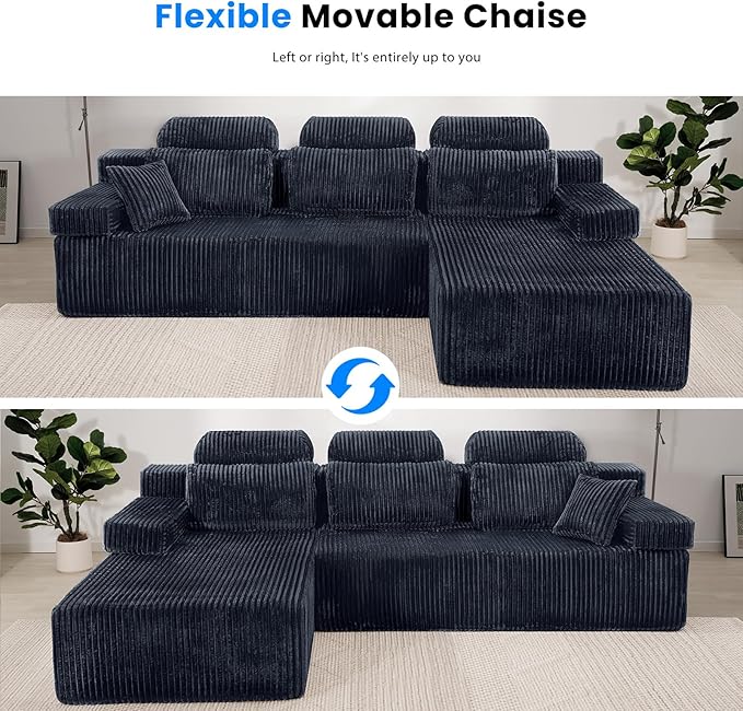 141’’ Cloud Sectional Couch with High Backrest, Convertible U-Shaped Modular Sectional Sofa with Deep Seat, Soft Corduroy Upholstery, Boneless Couches Comfortable for Living Room Bedroom