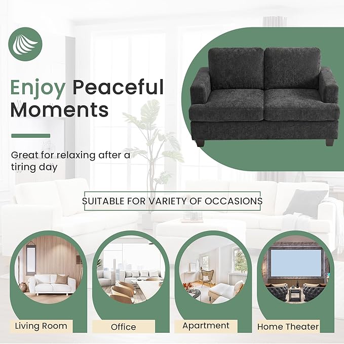 YOUDENOVA Sofa, 63” Comfy Loveseat Sofa with Deep Seats, Couch for Living Room, Modern Sleeper Couch, Dark Grey Chenille