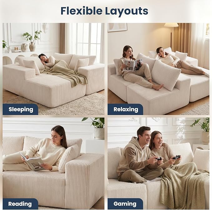 DUMOS 108” Modular Sectional Sofa, Cloud Sectional Couch with Deep Seat, Modern Modular L-Shape Sofa Couch with Chaise,Upholstered Boneless Couches for Living Room Bedroom (Beige,Right Facing Chaise)
