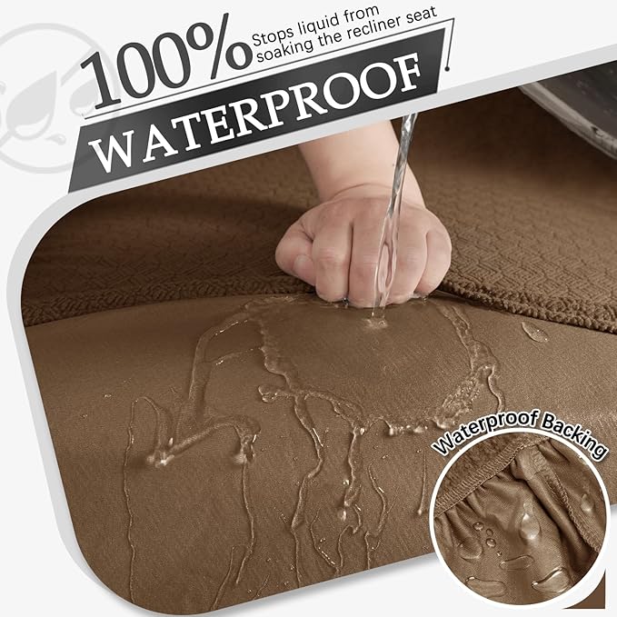Waterproof Reclining Sectional Couch Covers Washable L Shaped Couch Cover for Sectionals Recliner Sofa Covers Stretch Corner Recliner Slipcovers for Dogs (5 Seater Cover, Light Brown)
