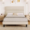 GRUSIGN Full Size Platform Bed Frame with Velvet Headboard, Adjustable Height Wooden Slats Support, Upholstered Mattress Foundation, Fits Mattress or Mattress with Box Spring, Easy Assembly, Beige