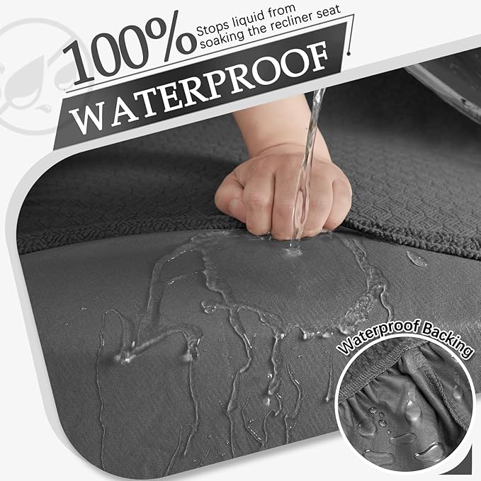 Waterproof Reclining Sectional Couch Covers Washable L Shaped Couch Cover for Sectionals Recliner Sofa Covers Stretch Corner Recliner Slipcovers(5 Seater 1 Console Cover, Dark Gray)