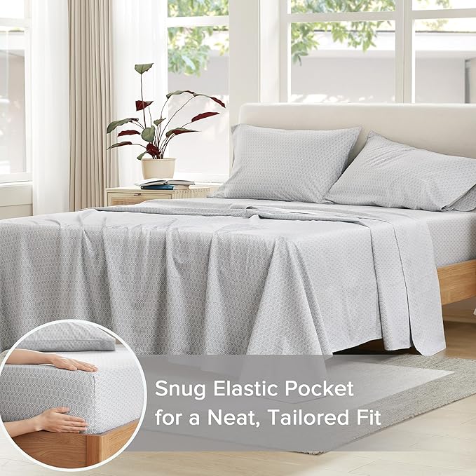 Comfort Spaces 100% Cotton Sheet Set Breathable, Lightweight, Soft with 12" Elastic Pocket Fits up to 14" Mattress, All Season Cozy Bedding, Matching Pillow Case, Twin XL Diamond Taupe 3 Piece