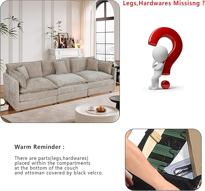 Setawix Chenille Cloud Couches for Living Room,3 Seater Cloud Sofa Couch with Deep Seat,112.2" Roomy Cloud Sofas,Modular Sectional 3 Seat Sofa with Pillows for Bedroom (Coffee, 3 Seater)