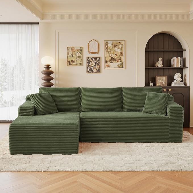 95" Sectional Couches for Living Room Cloud Couch Sofa with L-Shape Upholstered Boneless Couchs Modern Modular Sectional Couch with Chaise (Green, 95" W+Left Facing Chaise+2Seaters)