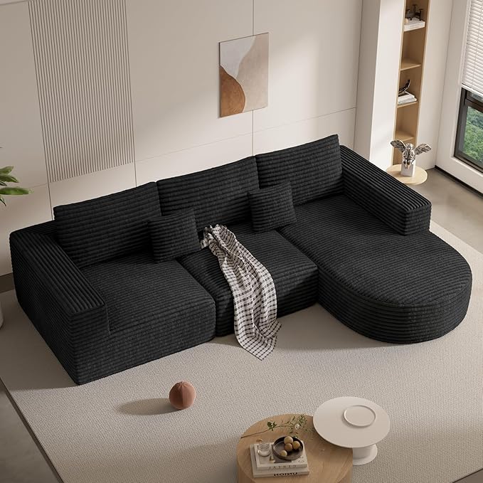110" Modular Sectional Sofa Couches, Cloud Couches for Living Room, Boneless Sofa with Deep Seat,L-Shape Couch with Chaise,No Assembly Required,Black,1 PCS