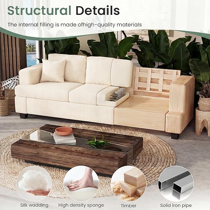 YOUDENOVA 2 Piece Set Comfy Sofa Couch, Loveseat Sofa * 2 with Deep Seats, Modern Sleeper Couch for Living Room, White Corduroy