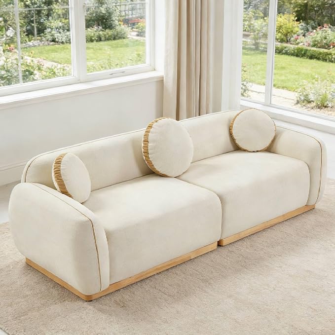 90.94'' Modern Sofa- 3 Seater Sofa, Comfy Sofa Couch with Extra Deep Seats, Upholstered Boucle Couch for Living Room Apartment Lounge (White)