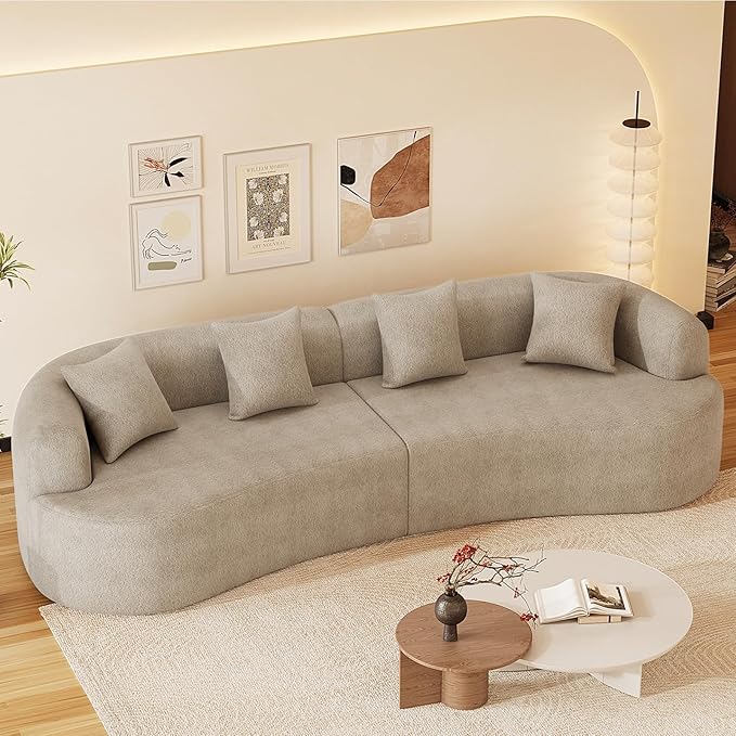 131" Curved Modular Sectional Sofa for Living Room, Modern Chenille Oversized Cloud Couch Sofa, Luxury Plush Extra Deep 4-Seater Boucle Couch for Apartment‌‌, No Assembly Required, Light Brown