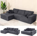 L Shaped Modular Boneless Sectional Couches for Living Room, Wide Armrest, Deep Seat, Memory Foam, Assembly Free, Modern Comfy Corduroy Fluffy Cloud Sofa with Left Chaise, Grey
