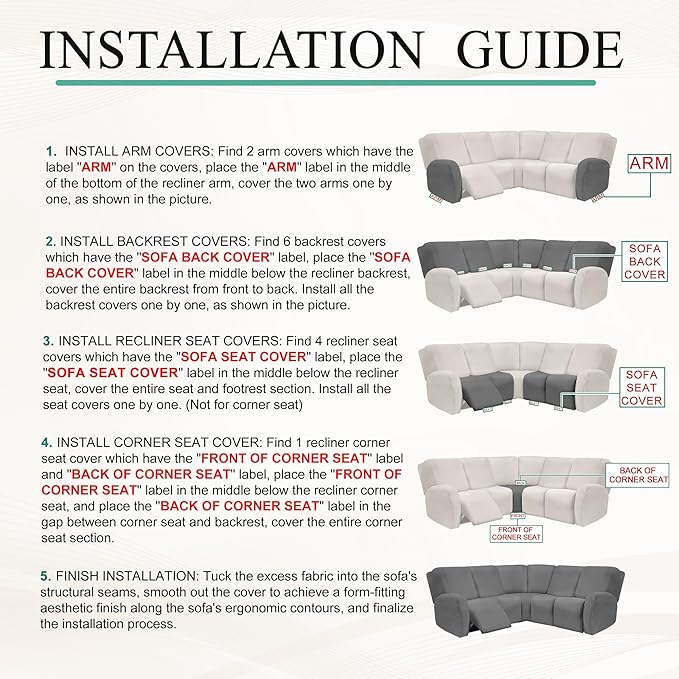 Waterproof Reclining Sectional Couch Covers Washable L Shaped Couch Cover for Sectionals Recliner Sofa Covers Stretch Corner Recliner Slipcovers for Dogs (5 Seater Cover, Light Brown)