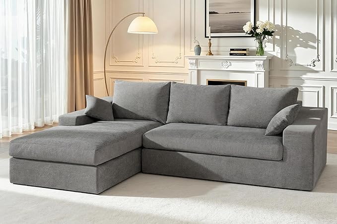 HABUTWAY 101'' Modular Sectional Sofa, Cloud Sectional Couches for Living Room, Comfy Boneless Couch with Deep Seat, Modern L-Shape Sofa with Chaise, No Assembly Required (Grey, Left Facing Chaise)