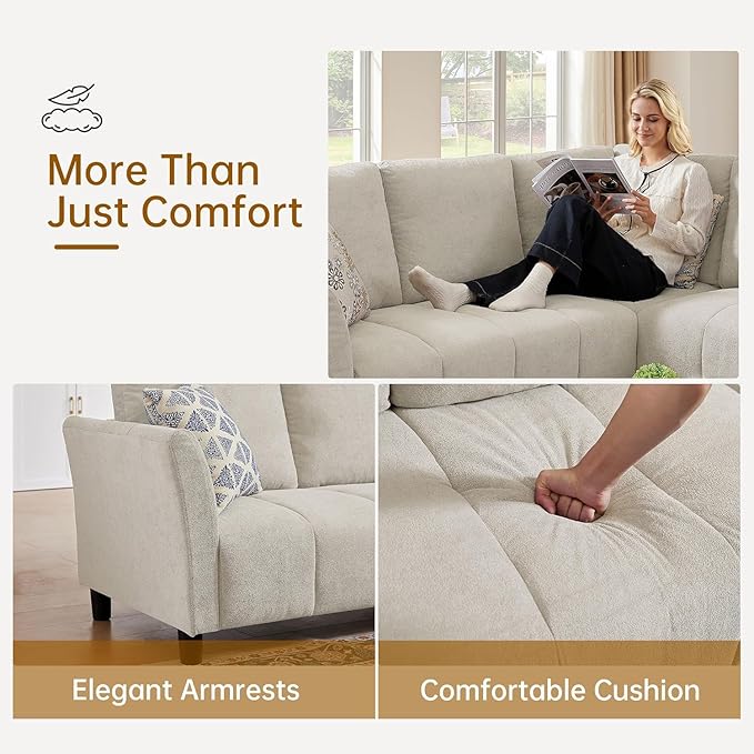 Convertible Sectional Sofa Couch, 102" L Shaped Couch with Back Cushions, Modern Upholstered Fabric 6-Seat Reversible Sofa Set for Living Room, Apartment, Office, Beige