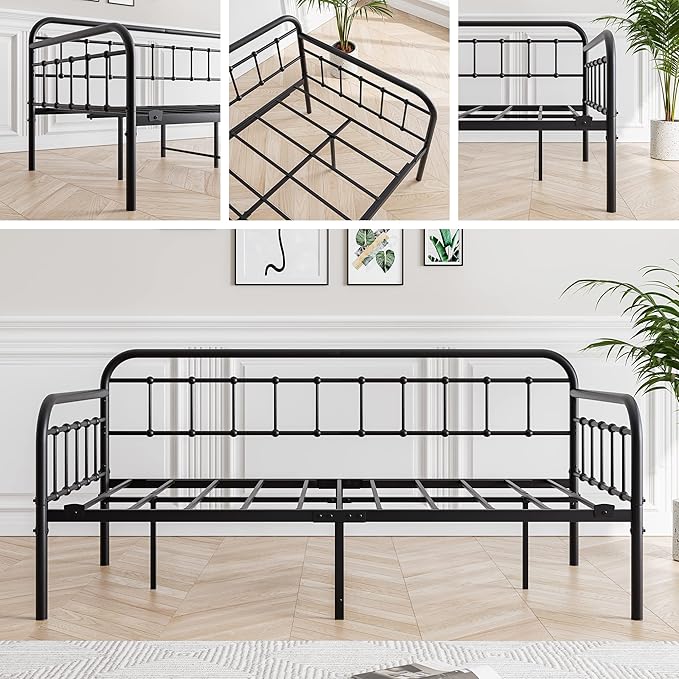 JURMERRY Metal Daybed Frame Twin Size with Steel Slats Platform Furniture,Black…